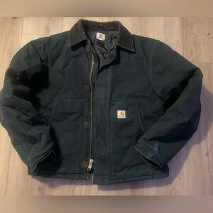 Carhartt Black Work Jacket with Brown Corduroy Collar